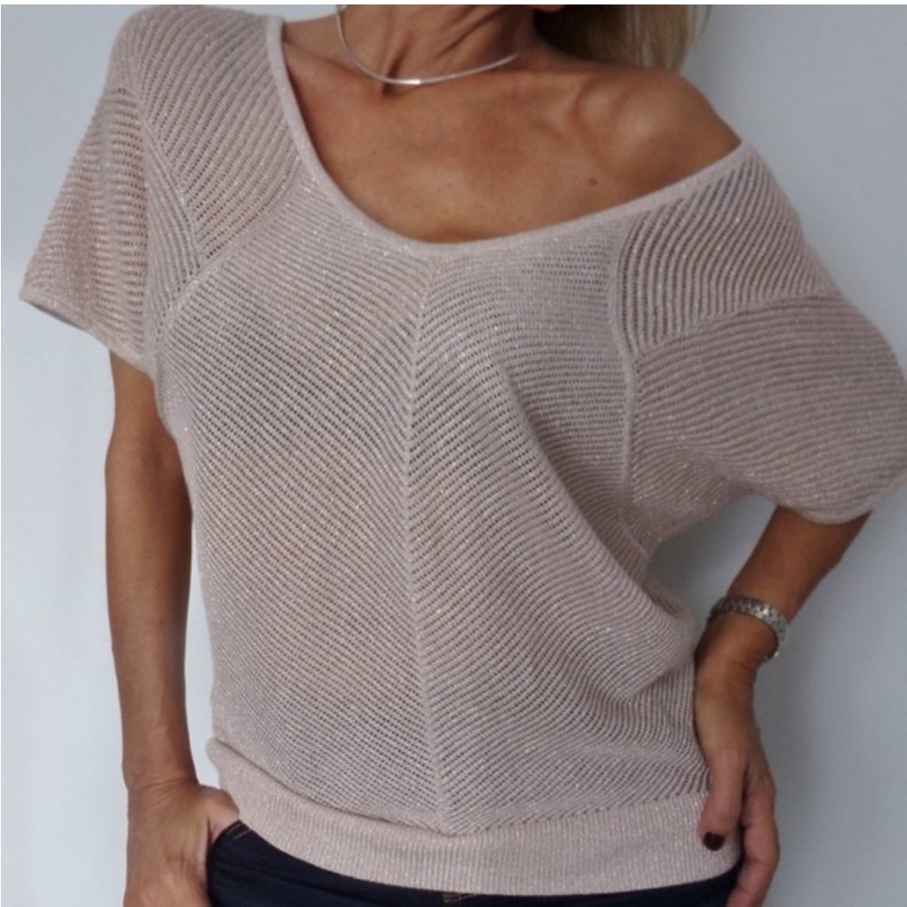 Women's Lightweight Beige pink silver Knit Sweater Top S